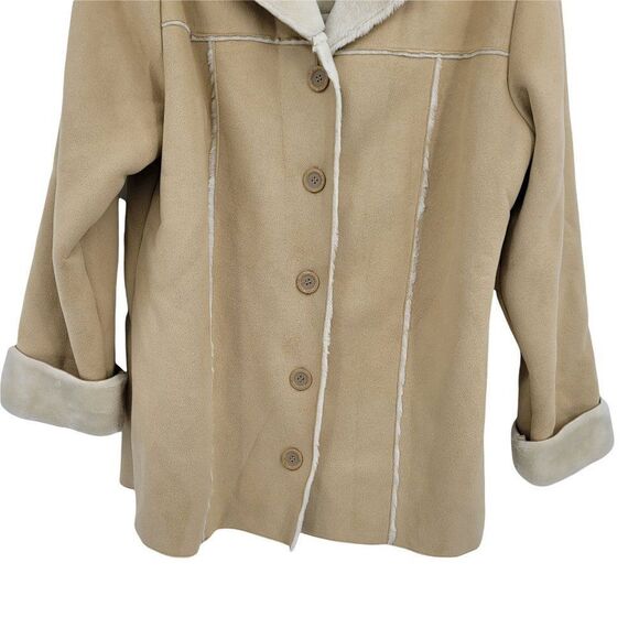 Crazy Horse Boho Retro 70's Ultra Suede Faux Fur Trim Button Down Coat Sz Lg - Picture 6 of 8